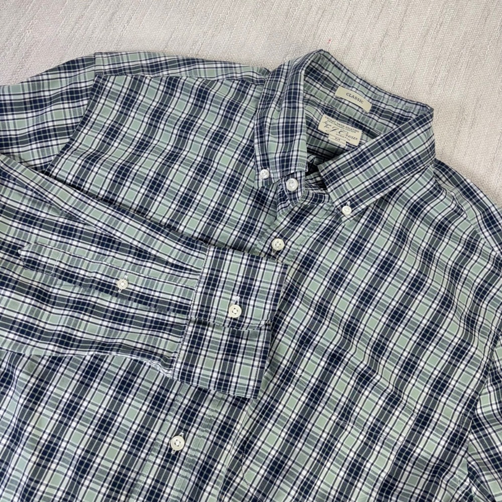 J.Crew Mens Secret Wash‎ Shirting Classic Fit Plaid Button Down Shirt Green M
